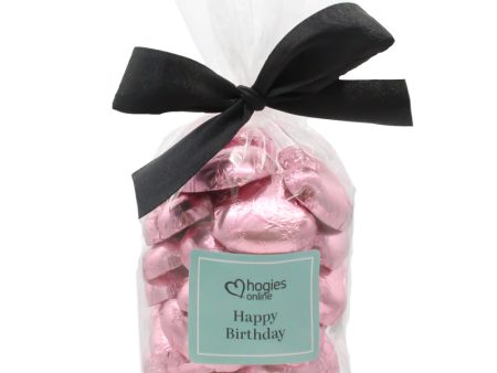 30 x Birthday Solid Milk Chocolate Hearts (Pink) For Cheap