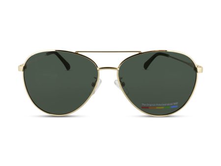 Polaroid Gold & Green Pilot Men s Sunglasses PLD 4142 (Ex Display) Cheap